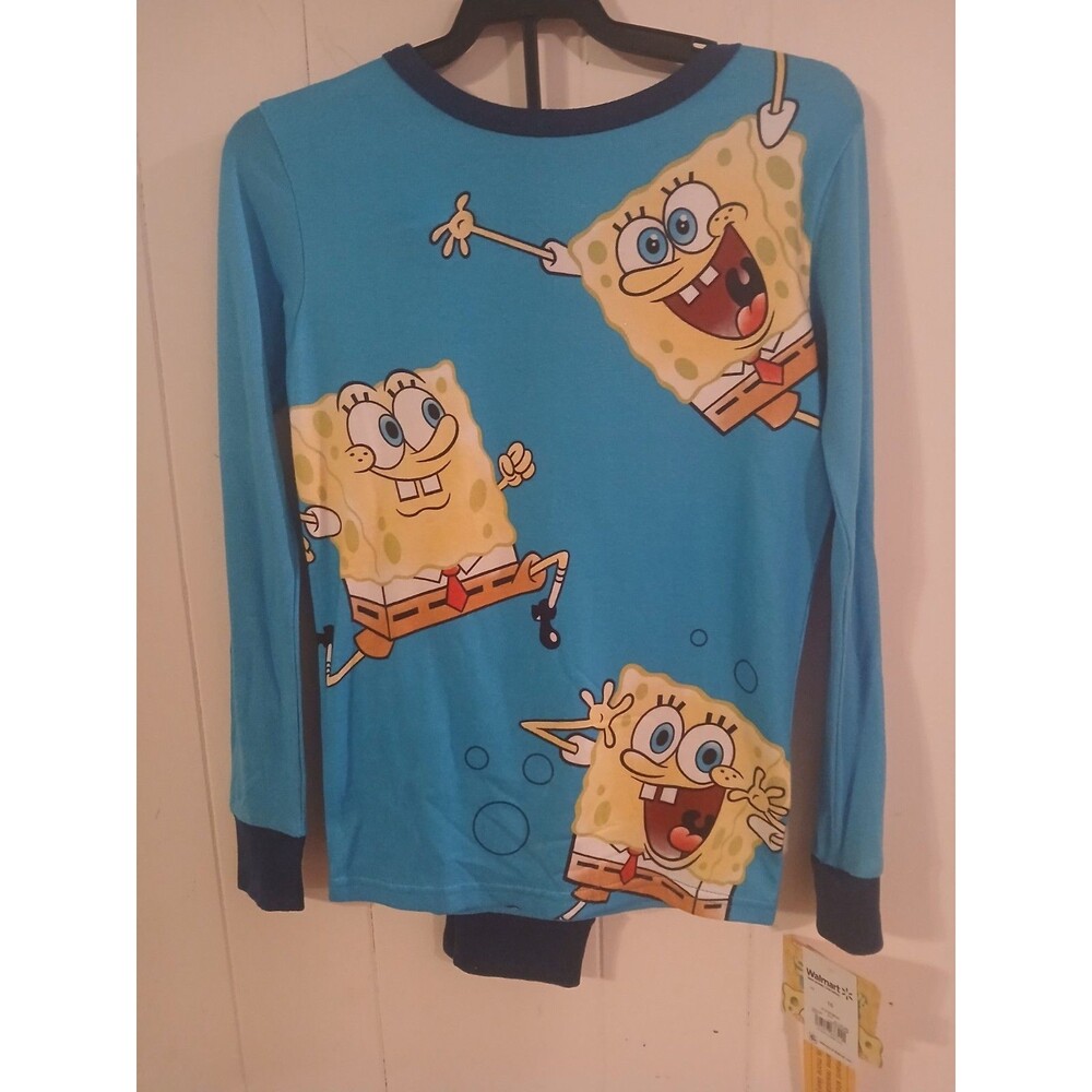 SpongeBob SquarePants Pajama Set Boys Size 10 Blue Cartoon Sleepwear Comfy NEW